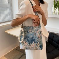Knitted Oil Painting Pattern Small Bag For Women 2021 New Fashionable Canvas Pearl Crossbody Women's Bag Simple Shoulder Tote Bag main image 3