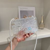 Transparent Box Acrylic Beaded Chain Small Square Bag 2021 Korean Style Soft Girl Fashion Shoulder Messenger Bag sku image 4