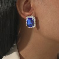 Wholesale Jewelry Blue Rectangular Zircon Copper Earrings Nihaojewelry main image 1
