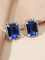 Wholesale Jewelry Blue Rectangular Zircon Copper Earrings Nihaojewelry sku image 1