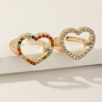 Wholesale Jewelry Hollow Heart Inlaid Color Diamond Open Ring Nihaojewelry main image 5