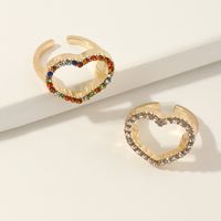 Wholesale Jewelry Hollow Heart Inlaid Color Diamond Open Ring Nihaojewelry main image 6