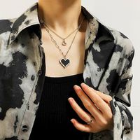 European And American Ins Light Luxury Black Mosaic Heart Double Layer Twin Necklace 18k Gold-plated Necklace Ornament For Women main image 1