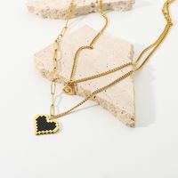 European And American Ins Light Luxury Black Mosaic Heart Double Layer Twin Necklace 18k Gold-plated Necklace Ornament For Women main image 3