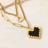 European And American Ins Light Luxury Black Mosaic Heart Double Layer Twin Necklace 18k Gold-plated Necklace Ornament For Women main image 5