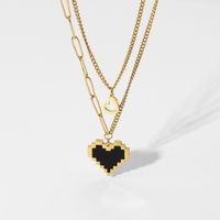 European And American Ins Light Luxury Black Mosaic Heart Double Layer Twin Necklace 18k Gold-plated Necklace Ornament For Women main image 6