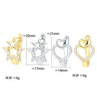 Foreign Trade Rhinestone Zircon Simple Geometric Stars Love Ear Clip Five-pointed Star Hollow Heart-to-heart Printed Stud Earrings Ornament main image 6