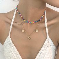 Wholesale Jewelry Bohemian Style Color Beads Butterfly Pendant Double Layer Necklace Nihaojewelry main image 3