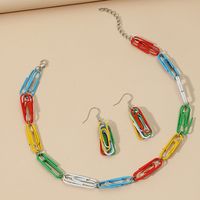 Paint Color Paper Clip Earrings Chain Necklace Set Wholesale Jewelry Nihaojewelry main image 4