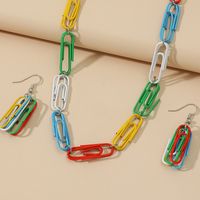 Paint Color Paper Clip Earrings Chain Necklace Set Wholesale Jewelry Nihaojewelry main image 5