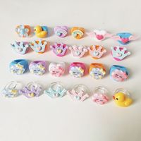 Wholesale  Cartoon Crown Cute Little Yellow Duck Cloud Multi-color Resin Ring main image 3