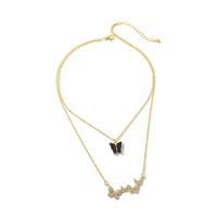 Wholesale Bijoux Papillon Incrusté De Diamants Pendentif Collier Double Couche Nihaojewelry main image 4