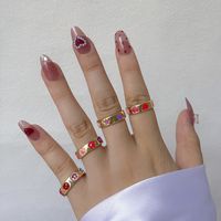 Wholesale Fashion Color Heart Five-pointed Star Dripping Oil Alloy Ring Nihaojewelry main image 1
