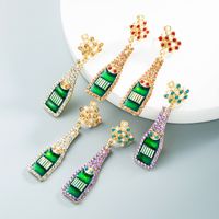 Wholesale Jewelry Alloy Inlaid Pearl Rhinestone Dripping Wine Bottle Earrings Nihaojewelry main image 1