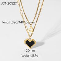 European And American Ins Light Luxury Black Mosaic Heart Double Layer Twin Necklace 18k Gold-plated Necklace Ornament For Women sku image 1