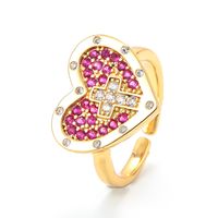 Wholesale Heart-shaped Cross Micro-inlaid Zircon Opening Adjustable Ring Nihaojewelry sku image 3