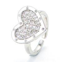 Wholesale Heart-shaped Cross Micro-inlaid Zircon Opening Adjustable Ring Nihaojewelry sku image 7