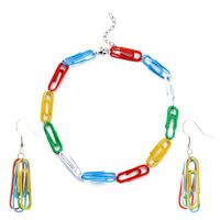 Paint Color Paper Clip Earrings Chain Necklace Set Wholesale Jewelry Nihaojewelry sku image 1