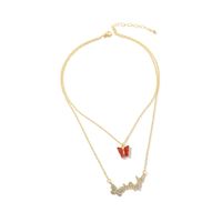 Wholesale Jewelry Butterfly Inlaid Diamond Pendant Double-layer Necklace Nihaojewelry sku image 4