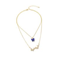 Wholesale Jewelry Butterfly Inlaid Diamond Pendant Double-layer Necklace Nihaojewelry sku image 3