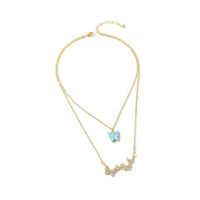 Wholesale Jewelry Butterfly Inlaid Diamond Pendant Double-layer Necklace Nihaojewelry sku image 8