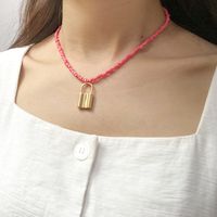 Wholesale Jewelry Color Beaded Lock Pendant Necklace Nihaojewelry sku image 6