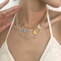 Wholesale Jewelry Transparent Chain Butterfly Dripping Oil Pendant Multi-layer Necklace Nihaojewelry main image 3