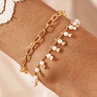 Wholesale New Fashion Metal Heart-shaped Pearl Bracelet 2-piece Set Nihaojewelry main image 1