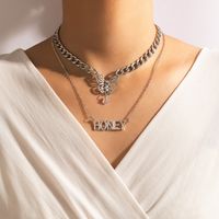Wholesale Korean Double Layered Letter Butterfly Pendent Multi-layer Necklace Nihaojewelry sku image 1