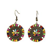 Enamel Flower Rhinestone Alloy Geometric Round Ethnic Style Earrings Wholesale Jewelry Nihaojewelry main image 4