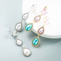 Pearl Water Drop Square Crystal Retro Earrings Wholesale Jewelry Nihaojewelry main image 1