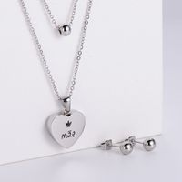 Wholesale Jewelry Round Bead Heart Pendant Titanium Steel Necklace Earrings Set Nihaojewelry main image 5