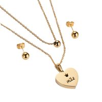 Wholesale Jewelry Round Bead Heart Pendant Titanium Steel Necklace Earrings Set Nihaojewelry main image 6