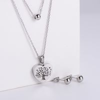 Heart Hollow Tree Pendant Necklace Round Bead Earrings Three-piece Wholesale Nihaojewelry main image 5