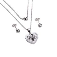 Heart Hollow Tree Pendant Necklace Round Bead Earrings Three-piece Wholesale Nihaojewelry main image 6