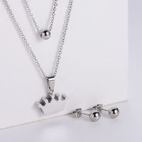 Glossy Crown Pendant Double Chain Necklace Round Bead Earrings Three-piece Wholesale Nihaojewelry main image 5