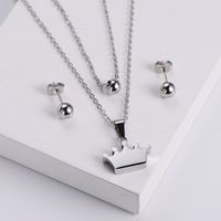 Glossy Crown Pendant Double Chain Necklace Round Bead Earrings Three-piece Wholesale Nihaojewelry main image 6