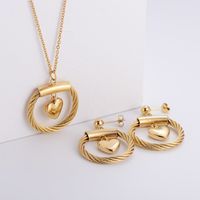 Golden Heart-shaped Pendant Necklace Earrings Set Wholesale Nihaojewelry main image 4