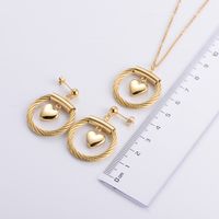 Golden Heart-shaped Pendant Necklace Earrings Set Wholesale Nihaojewelry main image 6