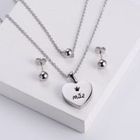 Wholesale Jewelry Round Bead Heart Pendant Titanium Steel Necklace Earrings Set Nihaojewelry sku image 1