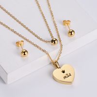 Wholesale Jewelry Round Bead Heart Pendant Titanium Steel Necklace Earrings Set Nihaojewelry sku image 2