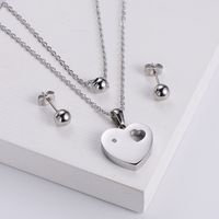 Heart Shape Pendant Necklace Glossy Earrings Set Wholesale Nihaojewelry sku image 1