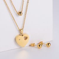 Heart Shape Pendant Necklace Glossy Earrings Set Wholesale Nihaojewelry sku image 2