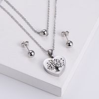 Heart Hollow Tree Pendant Necklace Round Bead Earrings Three-piece Wholesale Nihaojewelry sku image 1