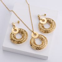 Hollow Round Tag Ol Style Necklace Earrings Three-piece Wholesale Nihaojewelry sku image 1