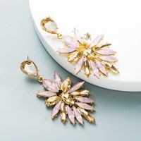 Vente En Gros Bijoux Alliage Verre Diamant Fleur Longues Boucles D&#39;oreilles Nihaojewelry main image 4