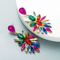Wholesale Jewelry Alloy Glass Diamond Flower Long Earrings Nihaojewelry sku image 2
