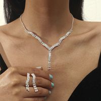 Wholesale Simple Geometric Rhinestone Titanium Steel Necklace Earrings Set Nihaojewelry main image 1