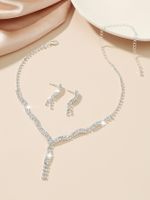 Shiny Water Droplets Tassel Artificial Crystal Metal Inlay Rhinestones Women's Earrings Necklace sku image 22