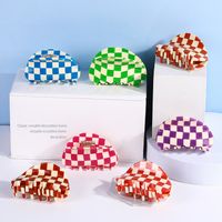 Wholesale Acetic Acid Semicircle Catch Clip Color Checkerboard Girl Hair Catch Shark Clip main image 1